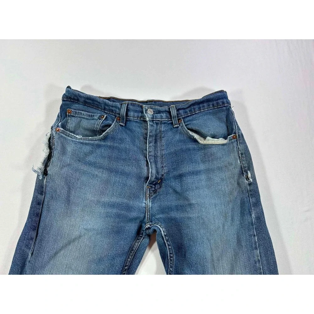 Levis 505 Regular Fit Straight Leg Jeans Blue Medium Wash Mens 34x32 Distressed